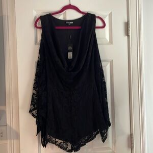 Black lace one piece short suit